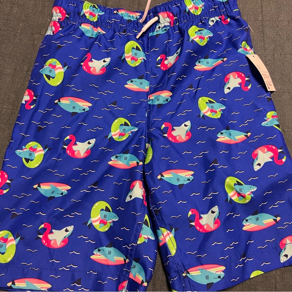 Colorful Shark Print Lands End Swim Shorts NWT
